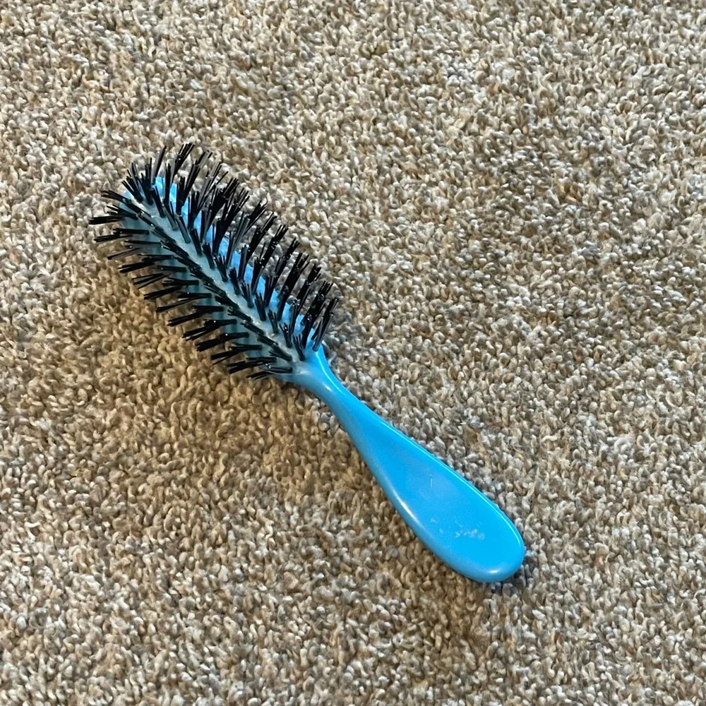 Vtg Spornette Hair Brush Teal Blue 5 Row Plastic Bristle blower travel u-7